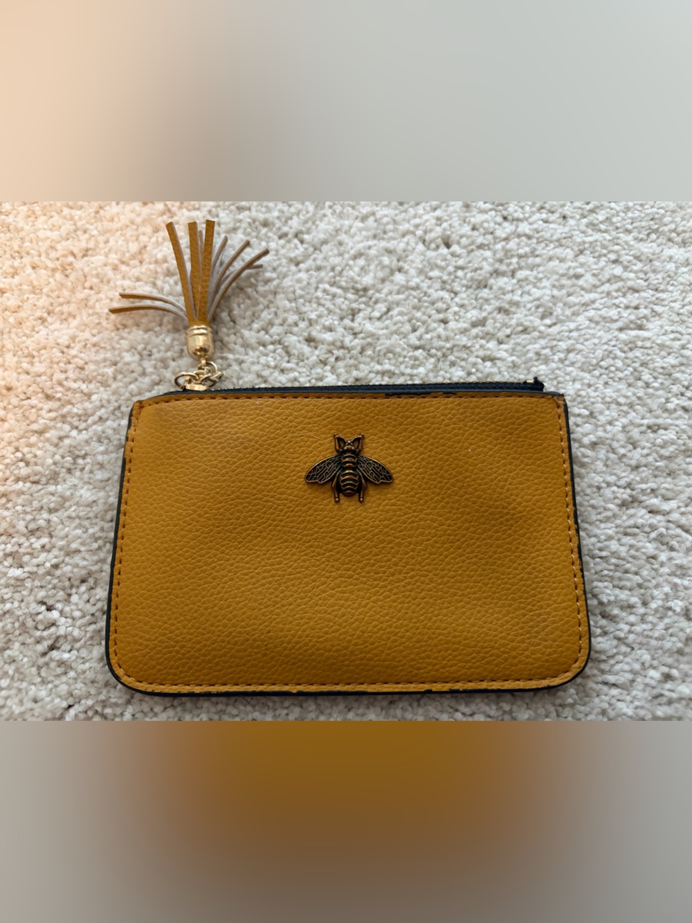 Mustard Yellow Zip Wallet with Bee Accent